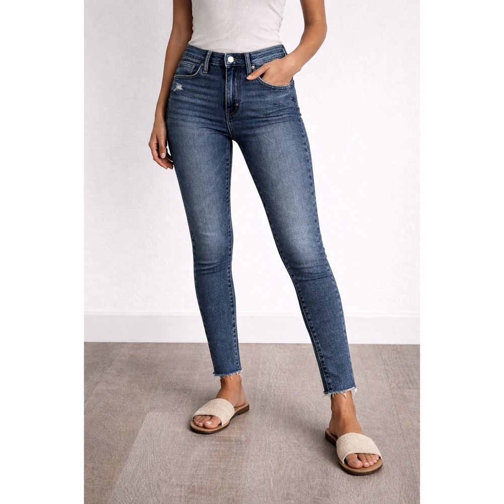 Hudson Jeans Womens 26 Blue Barbara Super Skinny Distressed Raw Hem High Rise‎
